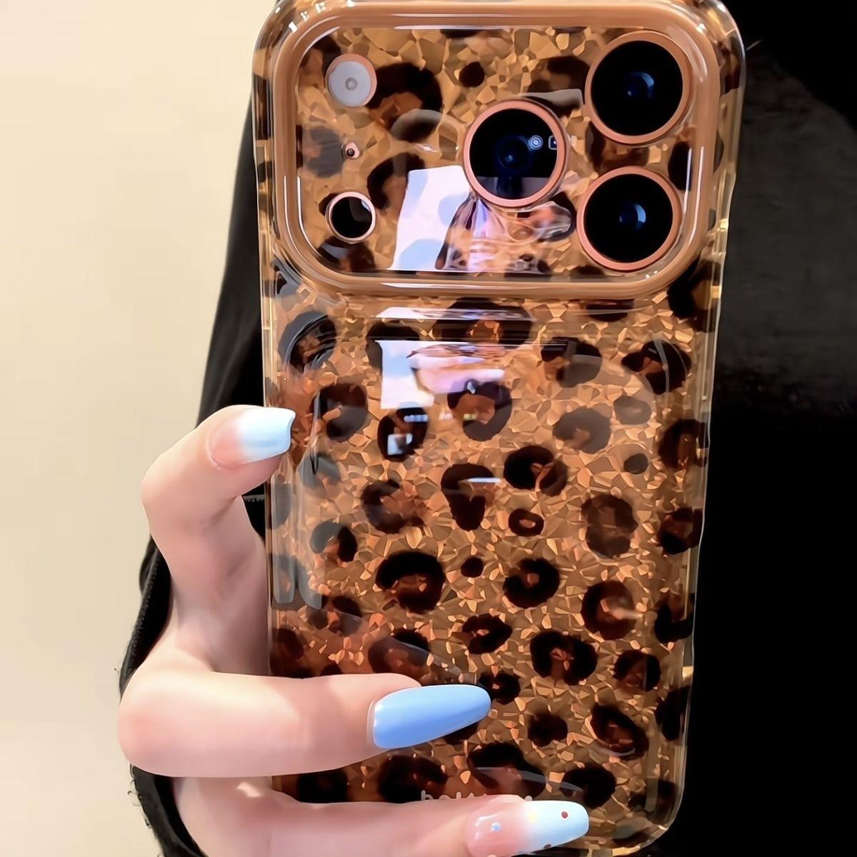 复古金色豹纹玻璃纹双层IMD手机壳适用IPhone17promax韩系ins风全包大视窗保护套适用IPhone16pro小众15外壳
