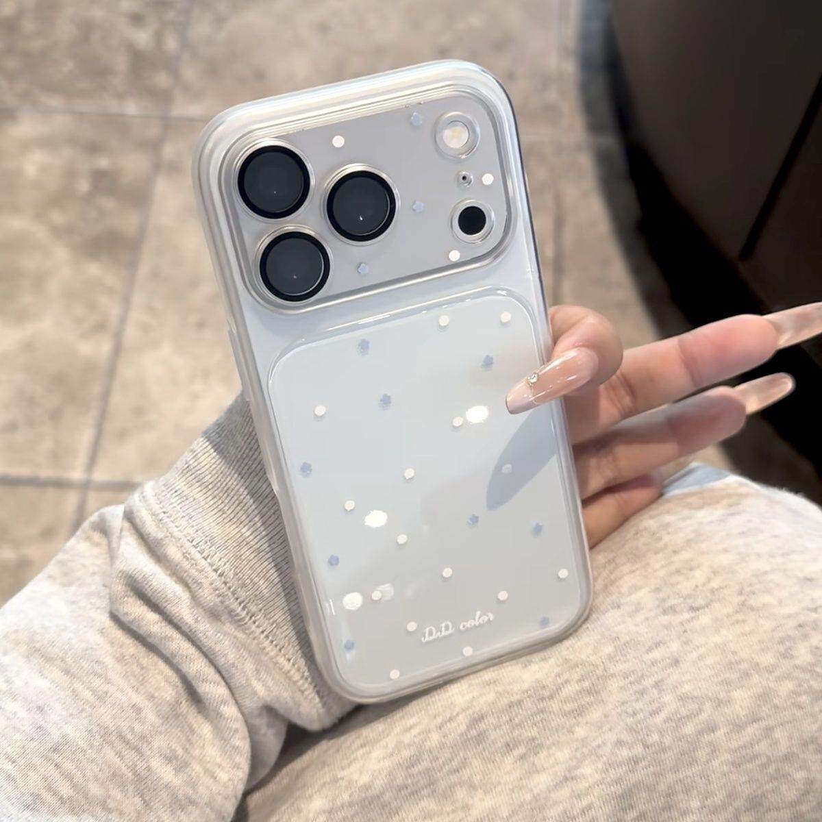 简约ins蓝白波点适用于苹果15手机壳iphone14保护套小众新款17promax全包镜头膜16pro个性max高级感软手机套