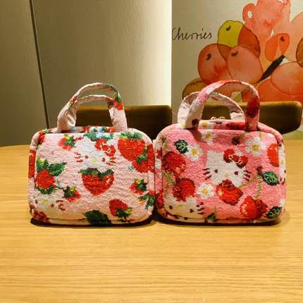 FL毛巾手拎包大耳狗风琴包草莓hello Kitty随身收纳包粉鹿绿鹿