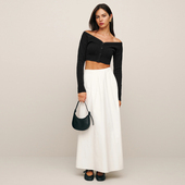 法式 简约高端纯棉白色A字半身裙女高腰显瘦伞裙气质百搭长款 半裙