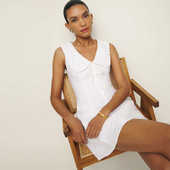 reformation棉亚麻白色花边娃娃领无袖 收腰气质法式 连衣裙子短裙