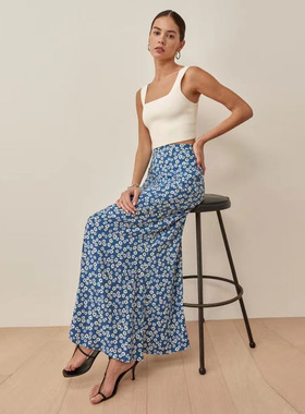 refor法式复古高腰碎花半身裙子女夏掐腰设计感小众a字长半裙