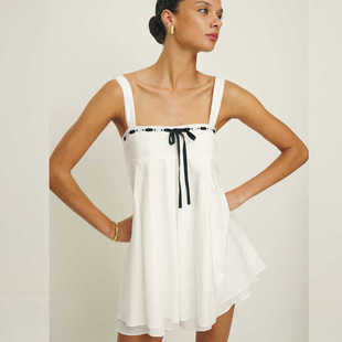 reformation法式白色娃娃裙吊带连衣裙子女夏季气质纯欲度假短裙