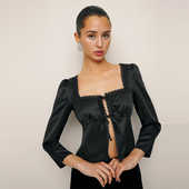 缎面醋酸上衣蕾丝花边绑带衬衫 reformation设计感修身 性感长袖 女