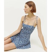 reformation法式 蓝色碎花修身 吊带连衣裙子女小个子设计感a字短裙