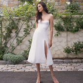 reformatio法式 性感露背开叉白色气质吊带连衣裙子女小众设计长裙