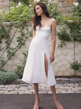 reformatio法式性感露背开叉白色气质吊带连衣裙子女小众设计长裙