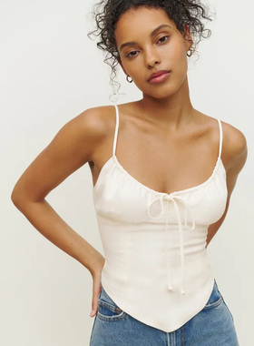 refor法式背心外穿设计感小众无袖黑白纯色辣妹小吊带短上衣女