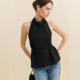 背心时尚 法式 ref小众黑色挂脖吊带无袖 气质露背设计感上衣女初夏
