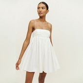 reformation同款 法式 小众白色褶皱气质小个子吊带连衣裙子娃娃裙