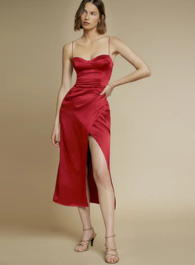 reformatio法式缎面气质吊带连衣裙子女高级感性感开叉包臀礼服裙