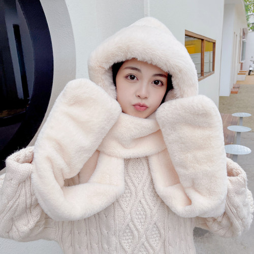 帽子围巾手套一体保暖帽冬季 百搭抗寒毛绒帽骑行防风围脖三件套