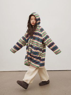 费尔岛女童羊羔毛外套大衣儿童洋气加厚中长款女孩冬装毛毛衣上衣