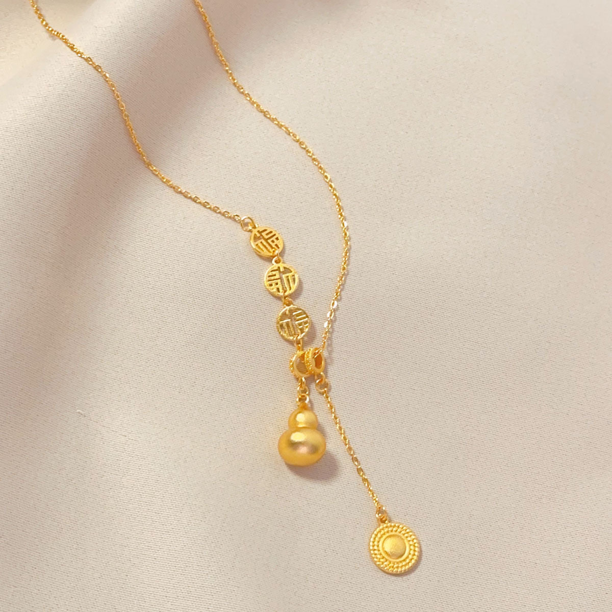 福禄葫芦项链福字流苏吊镀k金锁骨吊坠链轻奢小众新款网红颈链女