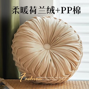 轻奢ins风南瓜枕圆形沙发靠枕荷兰绒手工捏褶车轮抱枕靠背枕 新款