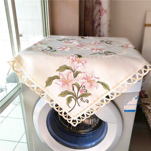 欧式田园简约正方形客厅刺绣餐桌布空调冰箱洗衣机阳台小桌布盖巾
