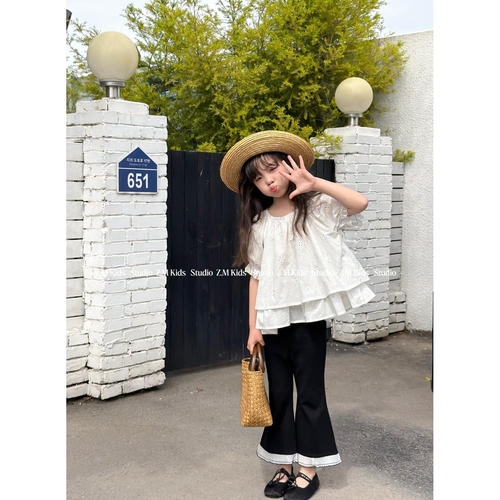 【邻家妹妹】2026夏女童娃娃上衣儿童刺绣短袖中大童衬衫