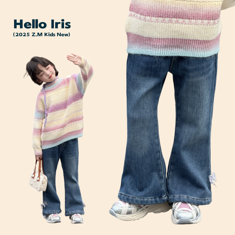 【大长腿】25秋冬女童加绒牛仔裤中大童喇叭裤儿童加厚裤子