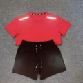 Single Hook Small Strip Short Sleeve Red + Single Hook Quarter Pants