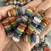 天然水晶玛瑙玉组合算盘圆片七彩石挂件 28mm diy吊坠饰品配件