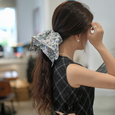 日系浅紫小雏菊碎花纯棉方巾发圈