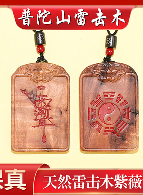 普陀山天然雷击枣木紫薇讳挂件雷祖讳令牌八卦无事牌吊坠道家法器