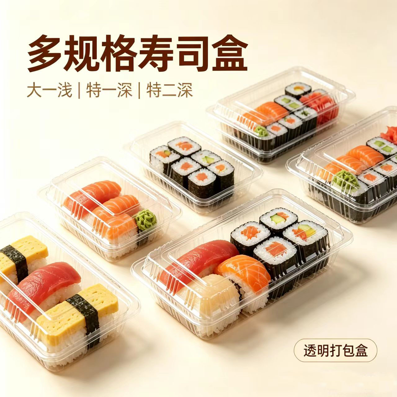 食品级一次性透明摆摊寿司火鸡面长方形打包盒带盖防雾塑料包装盒图片