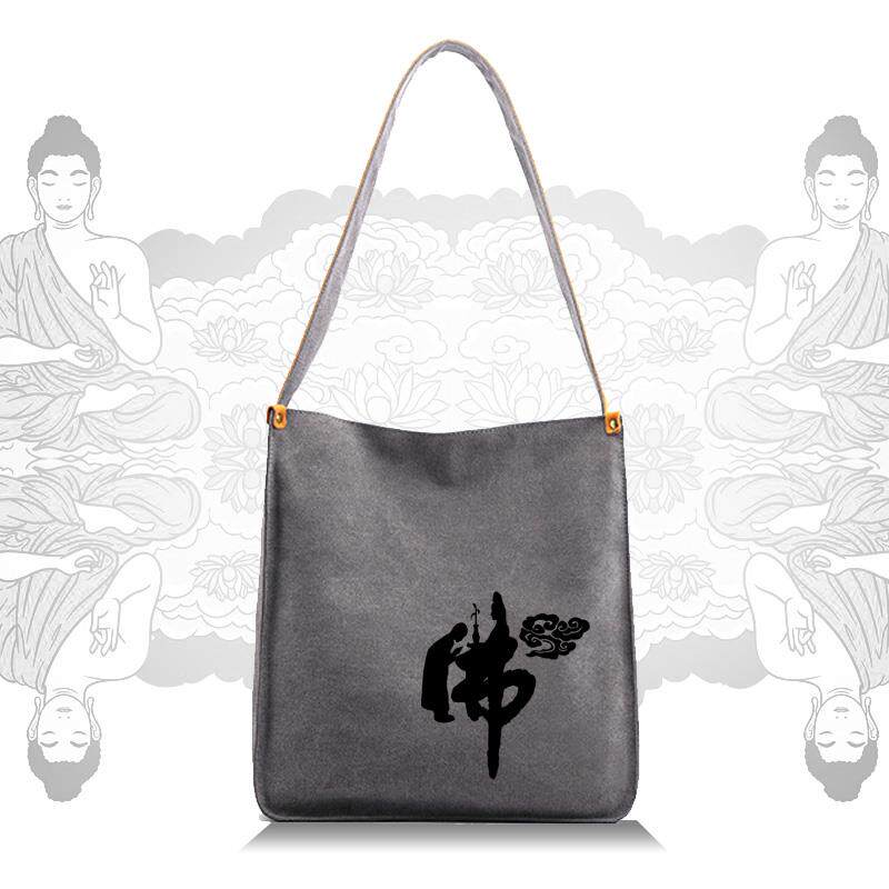 南无阿弥陀佛复古时尚简约单肩水洗帆布包佛系禅意文艺男包女包大