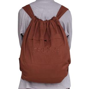 双肩背包帆布朝山袋男女僧包僧袋和尚包袱罗汉袋抽绳绣花知恩报恩