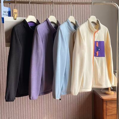 户外山系情侣款撞色立领大口袋摇粒绒外套