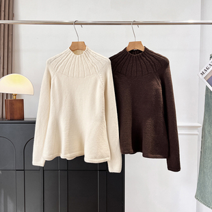 型荷叶边下摆羊毛混纺针织衫 北欧小众 版 修身 女毛衣 G1300＋