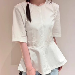 上衣女 极简风 790＋ 标准版 型棉质收腰荷叶边短袖