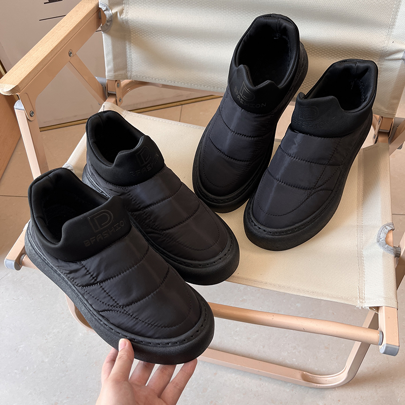 冬季加绒加厚保暖棉鞋一脚蹬羽绒布休闲鞋男