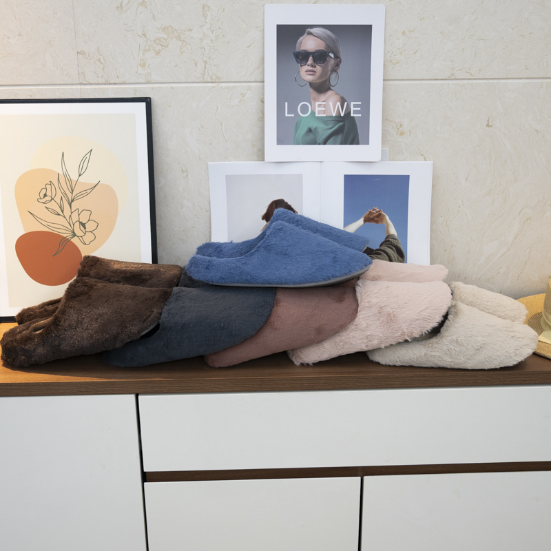 毛毛鞋女包头半拖鞋保暖外穿懒人鞋多色居家棉拖