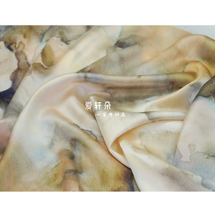 新中式水墨油画国风仿醋酸布料 青山灼灼 连衣裙旗袍做衣服的面料