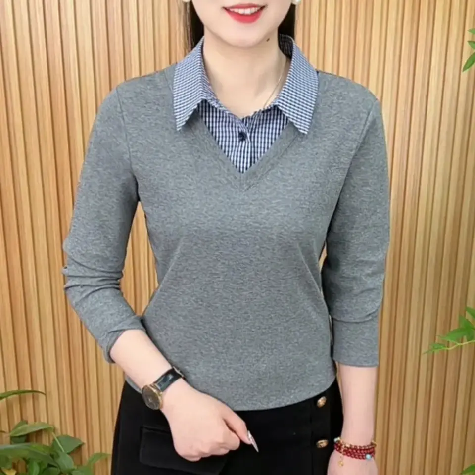 刻晴服饰2025时尚洋气新款翻领拼接撞色气质百搭显瘦减龄休闲上衣,女装/女士精品,大码内搭,淘宝优惠券,粉丝福利购,淘宝优惠卷