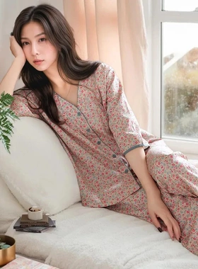 幸不晚轻奢服饰TIMELY2026新款碎花睡衣女夏季大码宽松家居服套装