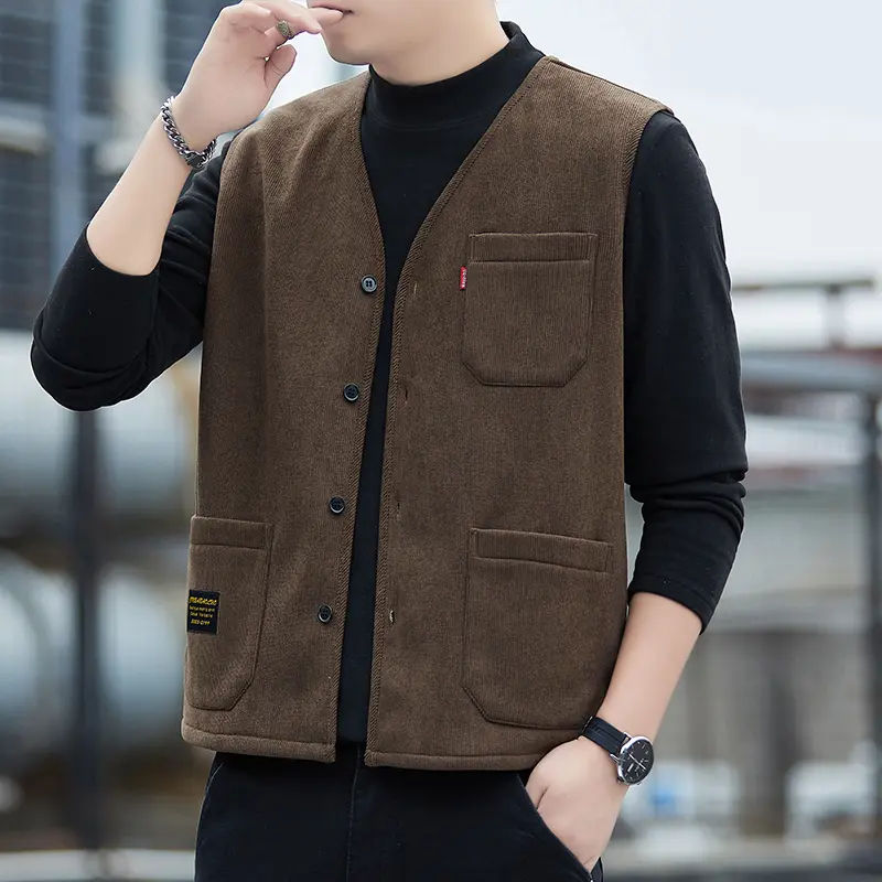 吾家男装时尚3兜加绒保暖马甲男