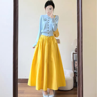 法式蓝色假两件套针织衫女早春2026新款韩系巨好看多巴胺穿搭上衣