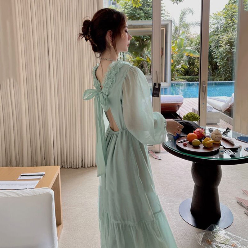 2025年春季新款名媛风优雅长裙法式小众设计惊艳气质纯欲连衣裙子