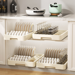 碗架厨房置物架放碗沥水架整体橱柜抽屉拉篮架分隔碗盘杯子锅具收