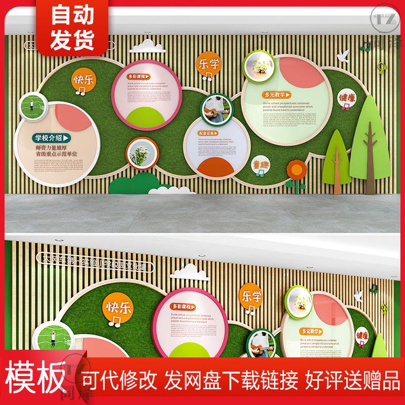 清爽卡通校园幼稚园班级教室幼儿园作品展示绿色简介形象墙文化墙