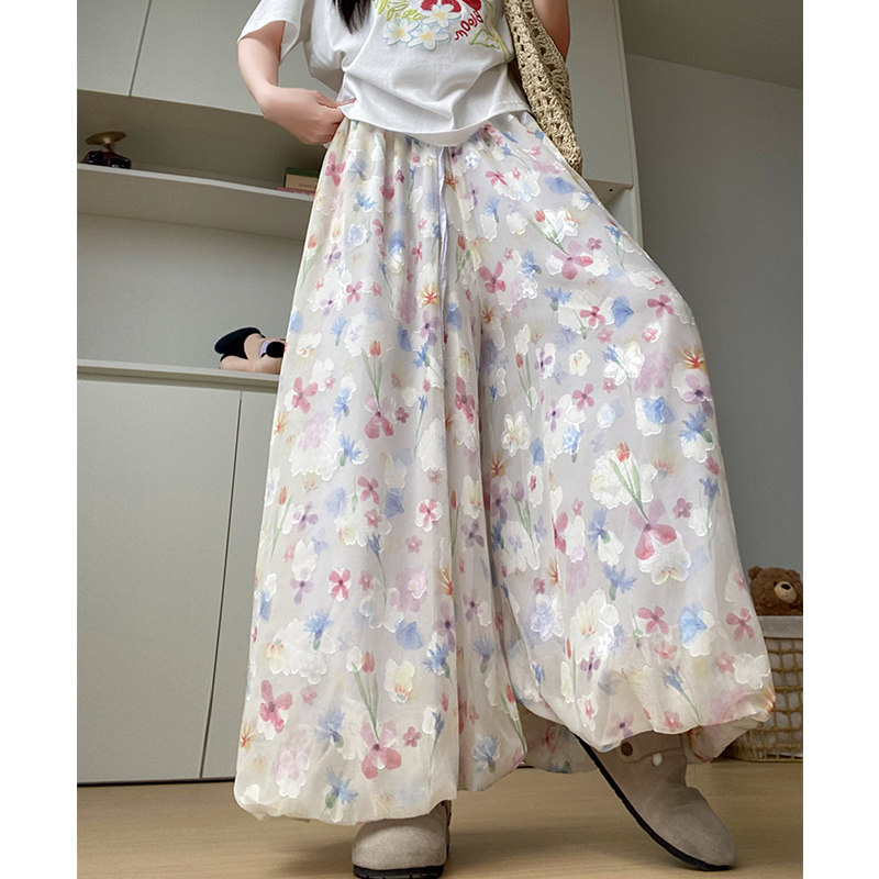 彩色花苞裙裤女夏季2026新款小个子a字半身裙垂感高腰碎花阔腿裤