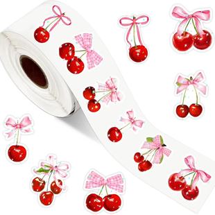 装 饰贴纸花卉礼物包装 饰封口贴 卷异形樱桃水果装 200贴