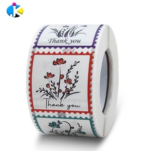 饰 装 彩色花卉创意贴纸谢谢你thank you感谢贴3.8cm正方形礼品包装
