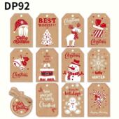 120张 饰礼品标签diy空白手写祝福 包卡通圣诞节吊牌牛皮纸装