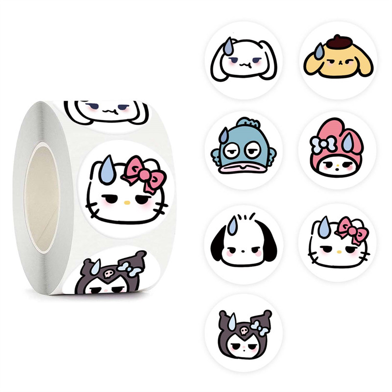 500贴/卷儿童卡通头像贴纸女孩手帐玩具装饰标签贴不干胶圆形贴画