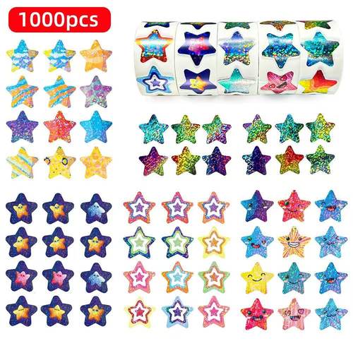 防水全息镭射五角星表情彩色贴纸