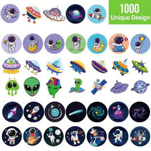1000贴 卡通太空人宇航员外星人贴纸 儿童玩具装饰圆形小贴画