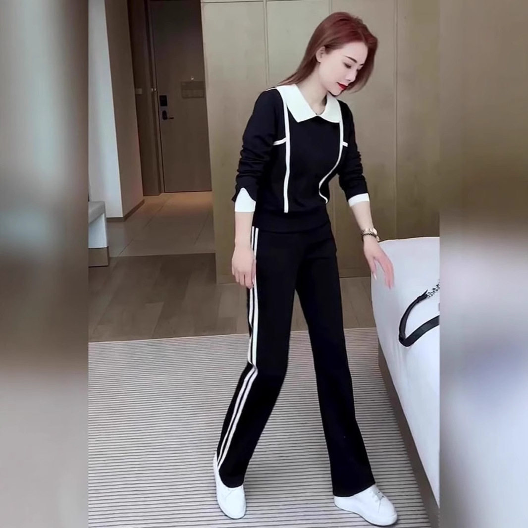 春秋新款成套搭配甜酷炸街气质休闲套装女娃娃领时尚卫衣直筒裤